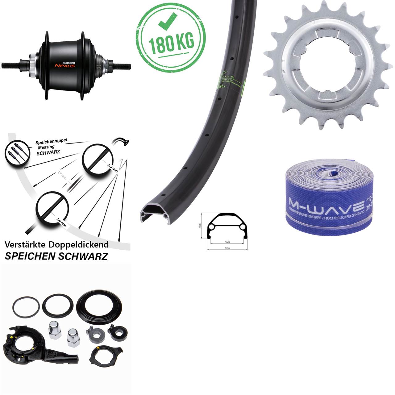 20 Zoll Disc Hinterrad KX-Evo Shimano 7 Gang Nabenschaltung