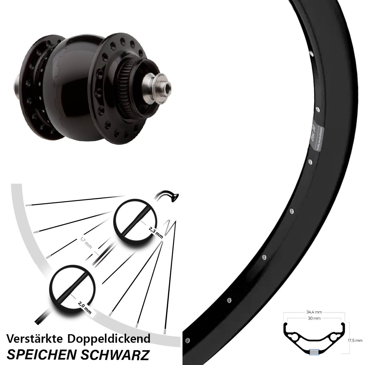 Nabendynamovorderrad 27,5 Zoll Ryde Disc 30 SON delux für Schnellspanner