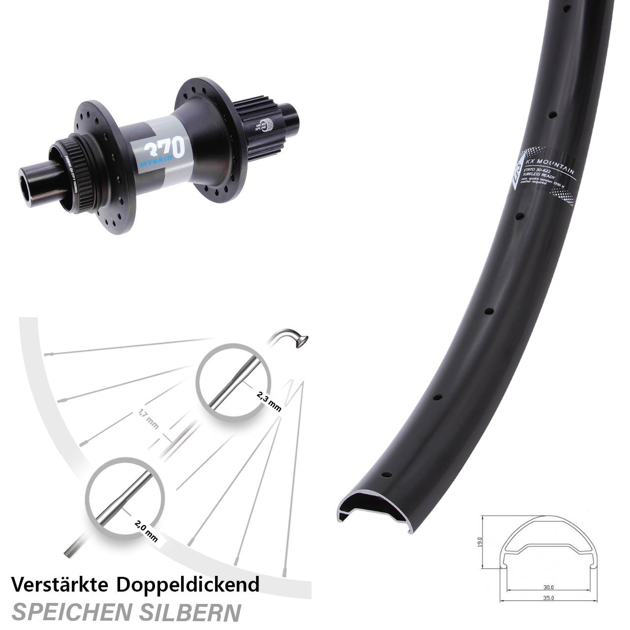 KX Mountain TR DT Swiss 370 Hybrid 29 Zoll Hinterrad Boost Shimano Micro Spline