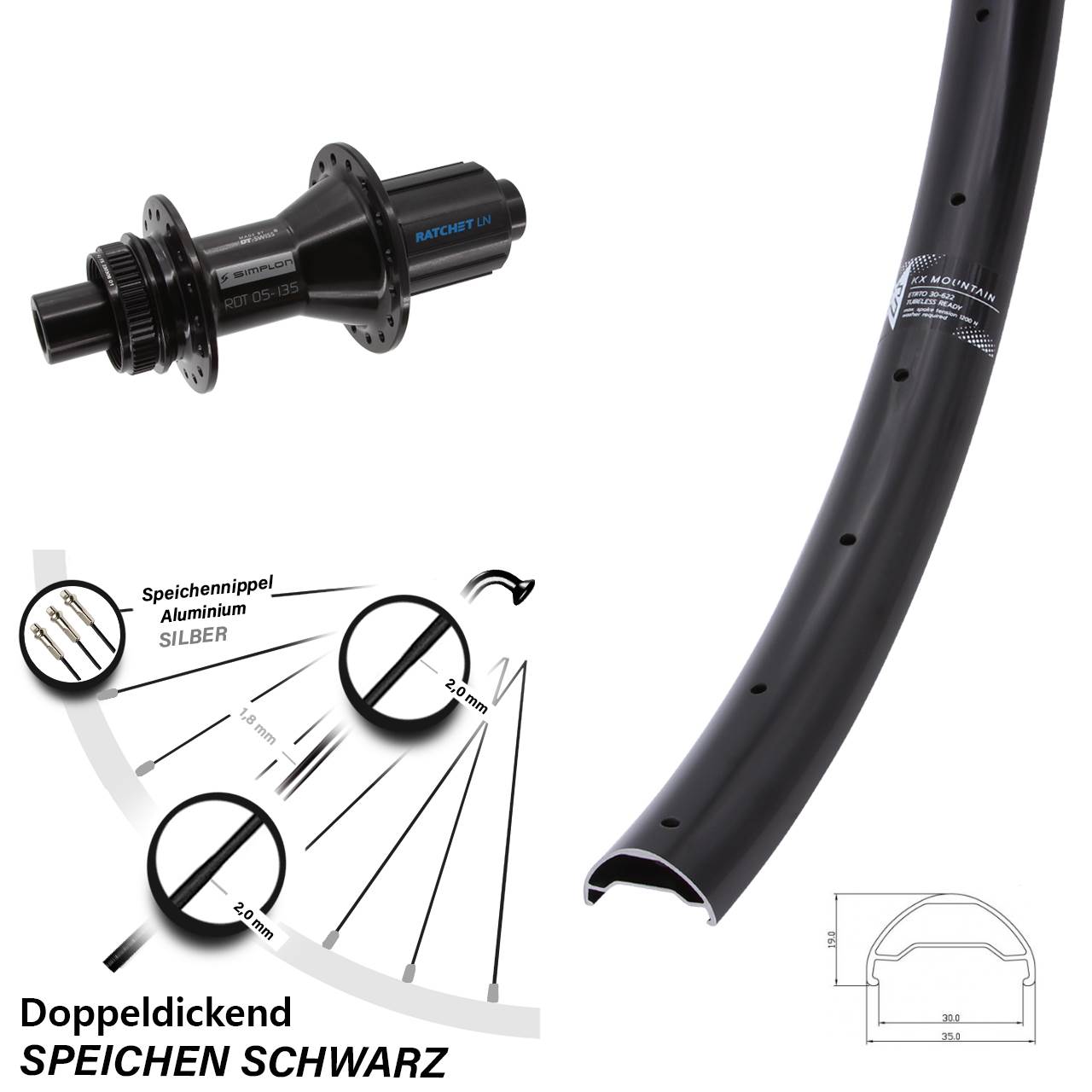 Hinterrad Centerlock 29 Zoll KX Mountain DT Swiss 370 Hybrid 8-11 fach 12x142