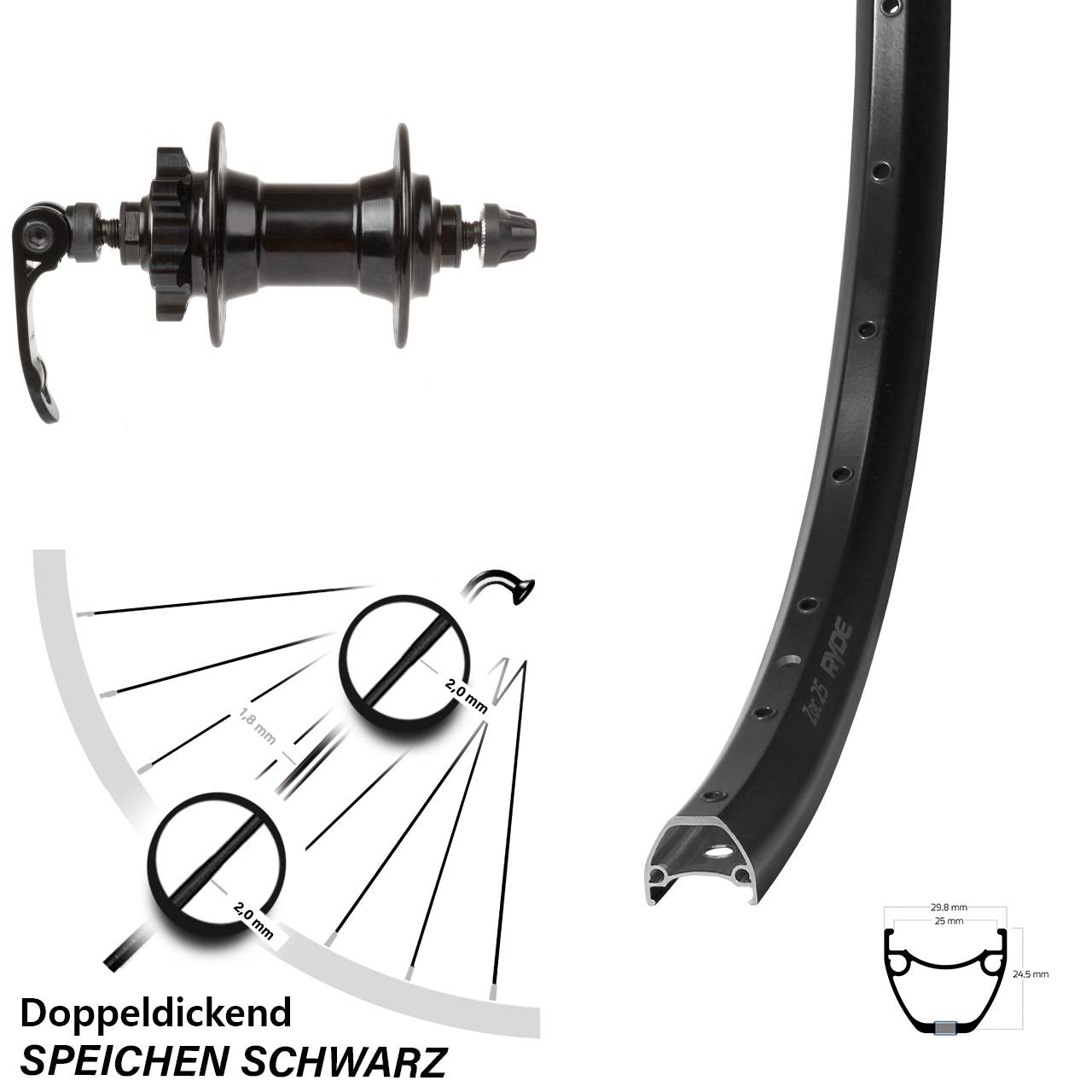 Vorderrad 6-Loch QR 28 Zoll Ryde ZAC 25 Novatec