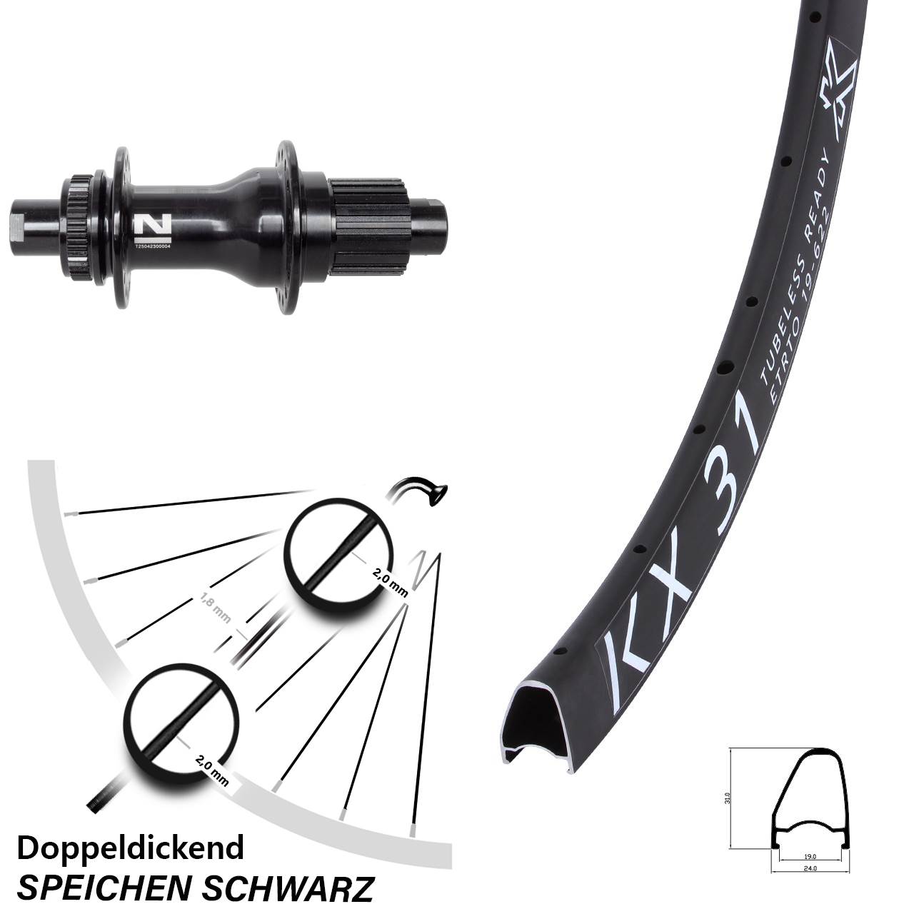 28 Zoll KX 31 Offset Novatec D792 Disc Hinterrad 12x142 Shimano Micro Spline