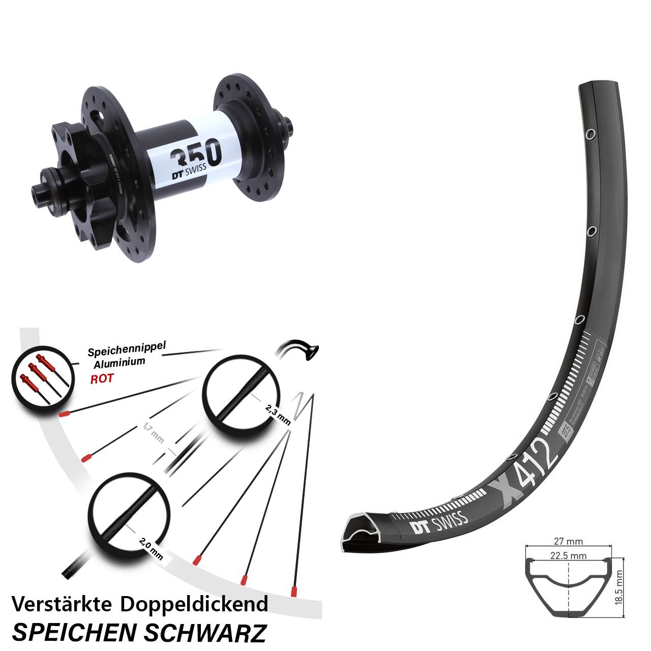 DT Swiss X412-350 6-Loch 29 Zoll Vorderrad für Schnellspanner
