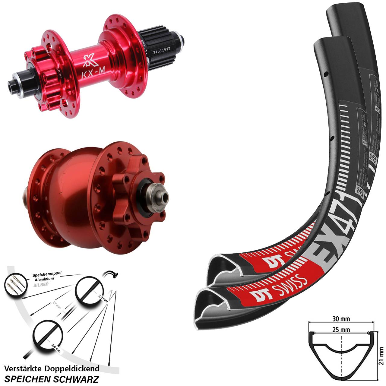 DT Swiss EX471 KX-M rot SON 28 29 Zoll Disc Laufradsatz QR Micro Spline