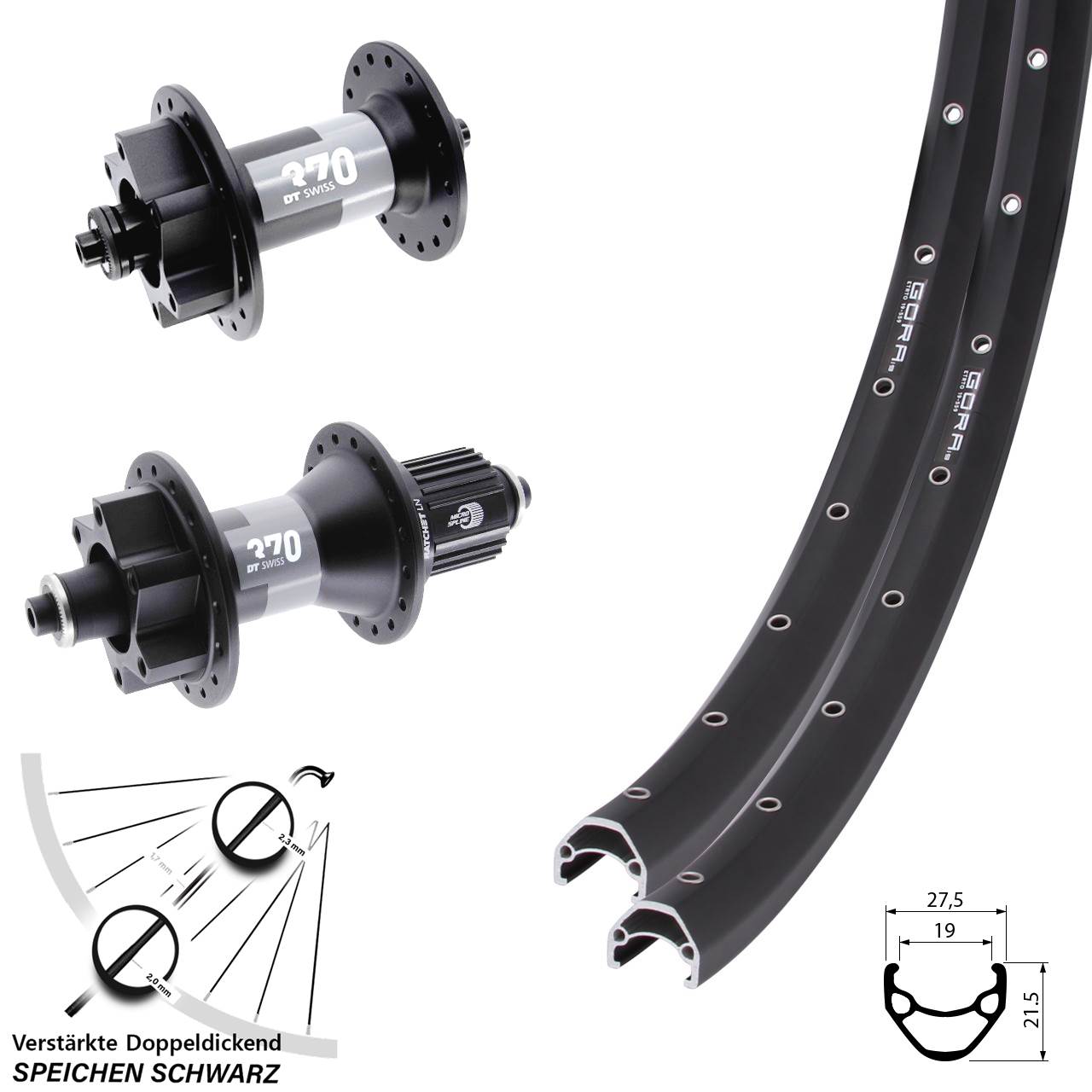 Gora 19 DT Swiss 370 28 Zoll Laufradsatz 6-Loch für Schnellspanner Micro Spline