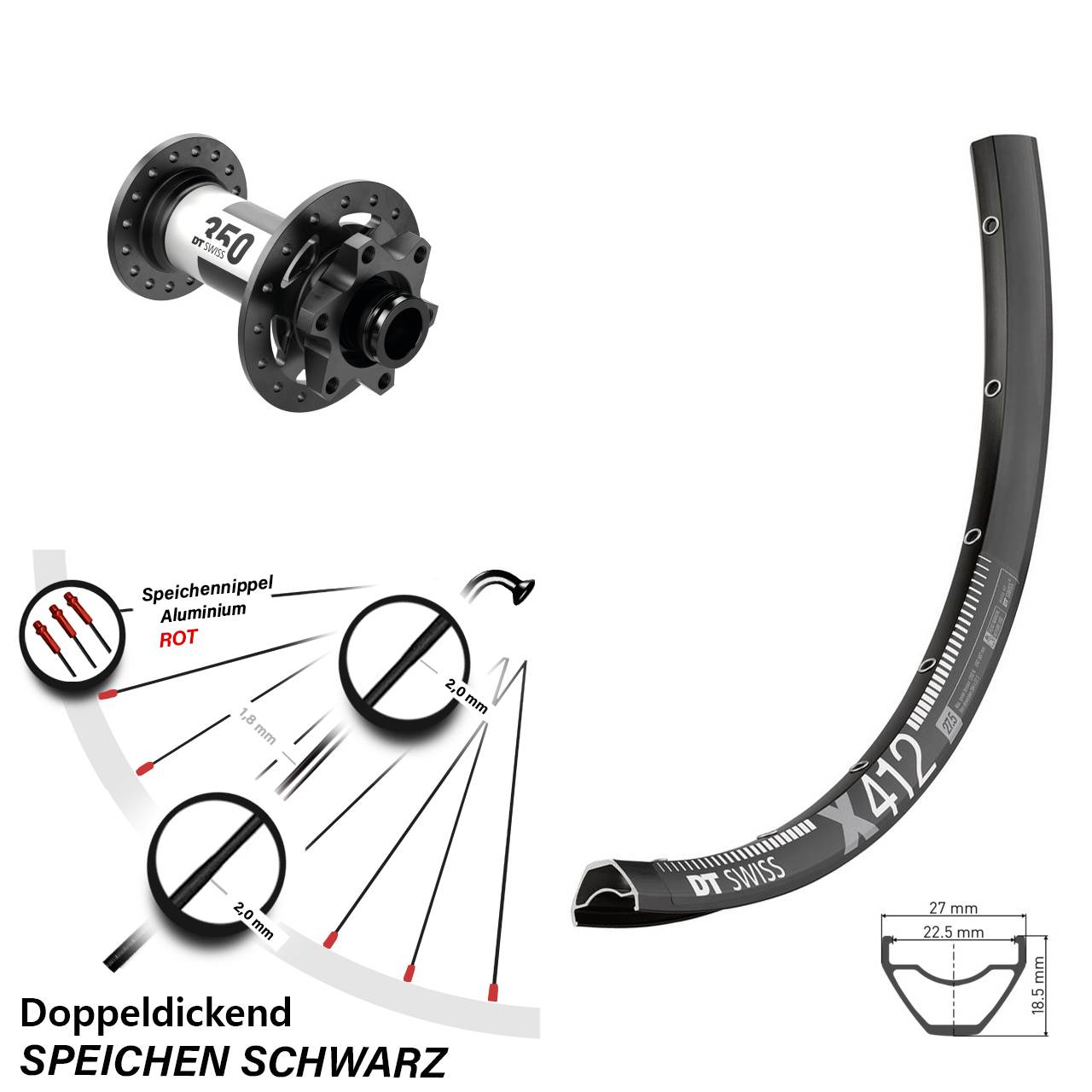 Vorderrad 28 Zoll DT Swiss X 412 Disc 350 12x100 schwarz