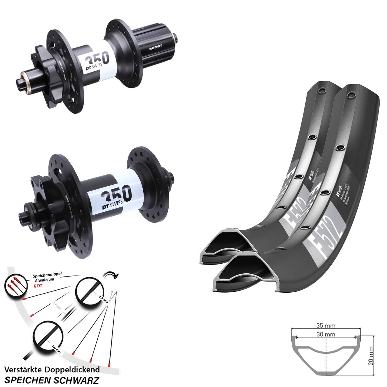 6-Loch Laufradsatz 27,5 Zoll DT Swiss F 572 350 8-11 fach HG für Schnellspanner