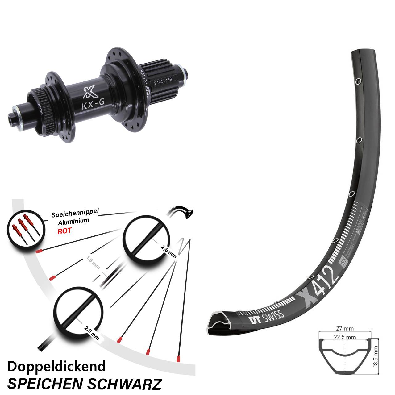 28 Zoll DT Swiss X 412 Hinterrad KX-G Micro Spline