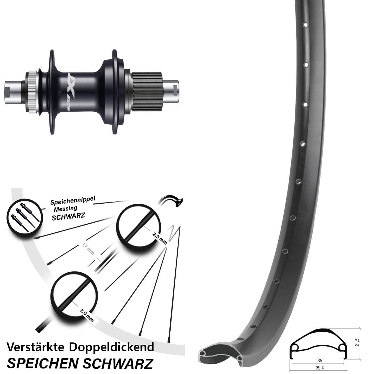 29 Zoll Ambrosio E35 Shimano XT Hinterrad Centerlock 12x142 Micro Spline