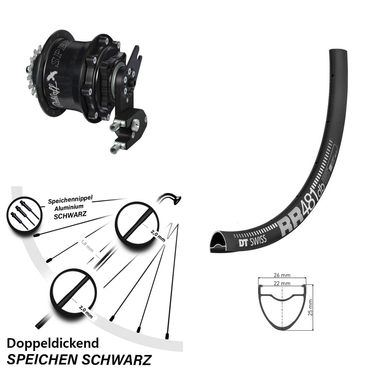 28 Zoll DT Swiss RR481 Rohloff CC DB OEM2 Tandem schwarz