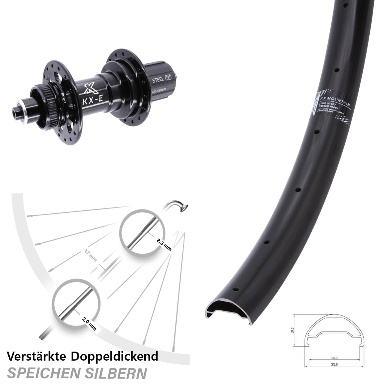 29 Zoll KX-E Mountain Disc Laufrad für Schnellspanner Boost 8-12 fach