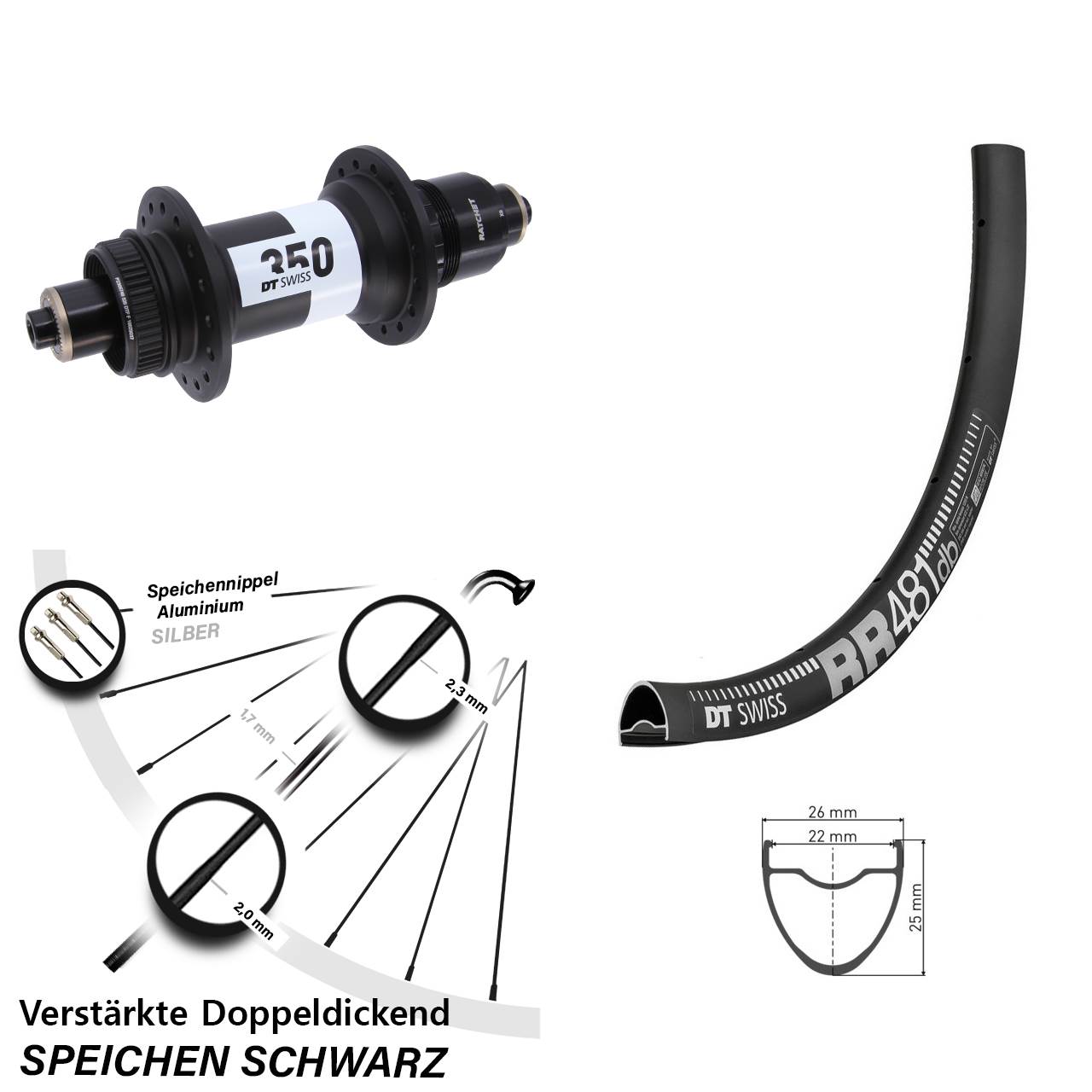 Hinterrad Centerlock 28 Zoll DT Swiss RR481-350 SRAM XD QR