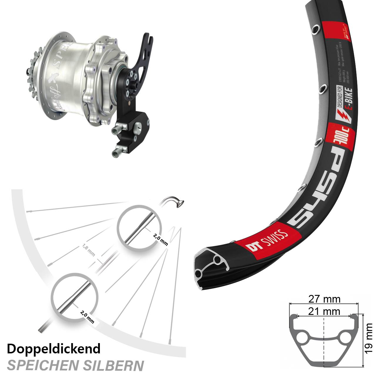 DT Swiss 545d Rohloff Speedhub 500/14 CC DB PM 26 Zoll Disc Hinterrrad silbern