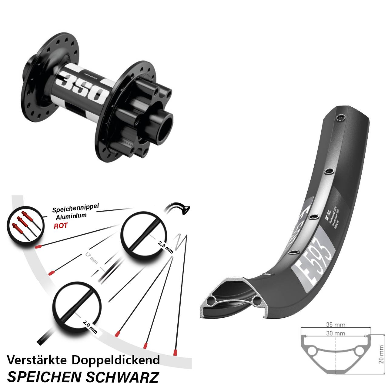 29 Zoll DT Swiss E 593-350 6-Loch Vorderrad 15x110 Boost