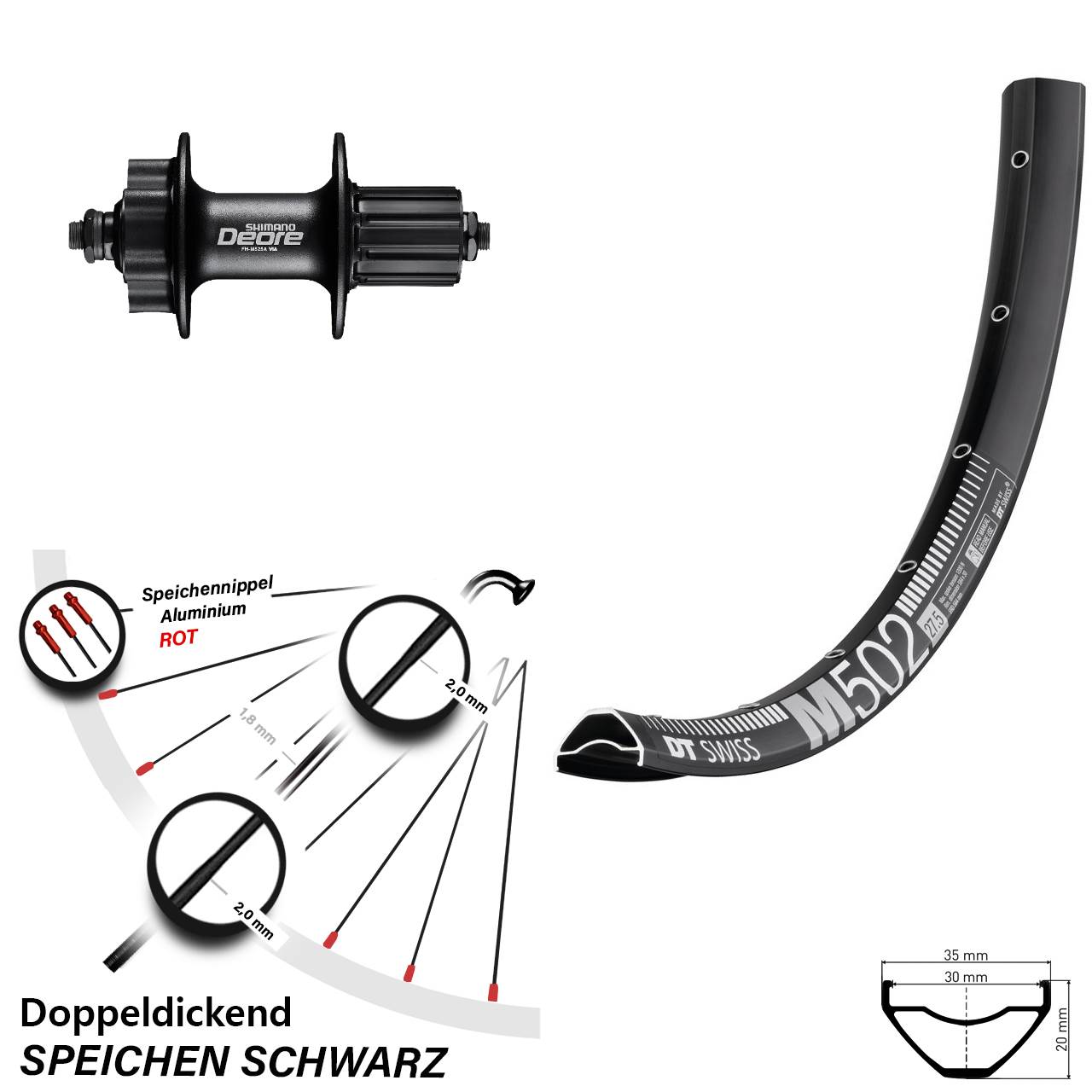 Hinterrad 27,5 Zoll DT Swiss M502 Shimano M525