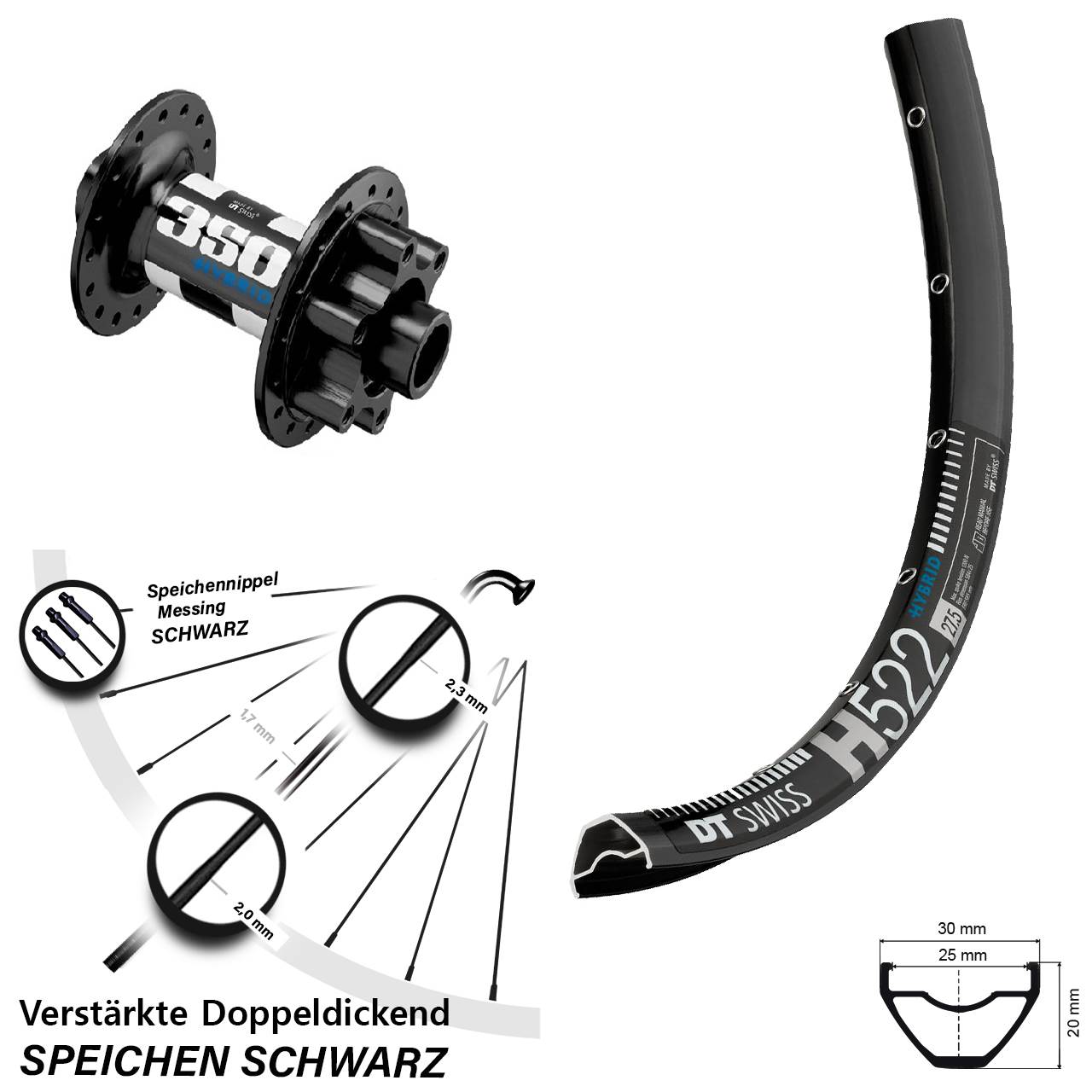 29 Zoll H 522 DT Swiss 350 Hybrid Boost Vorderrad 6-Loch 15x110