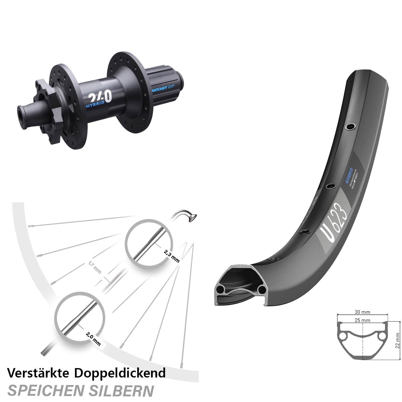 Hinterrad 6-Loch 12x148 28-29 Zoll DT Swiss U623 240 Hybrid 8-11 fach HG