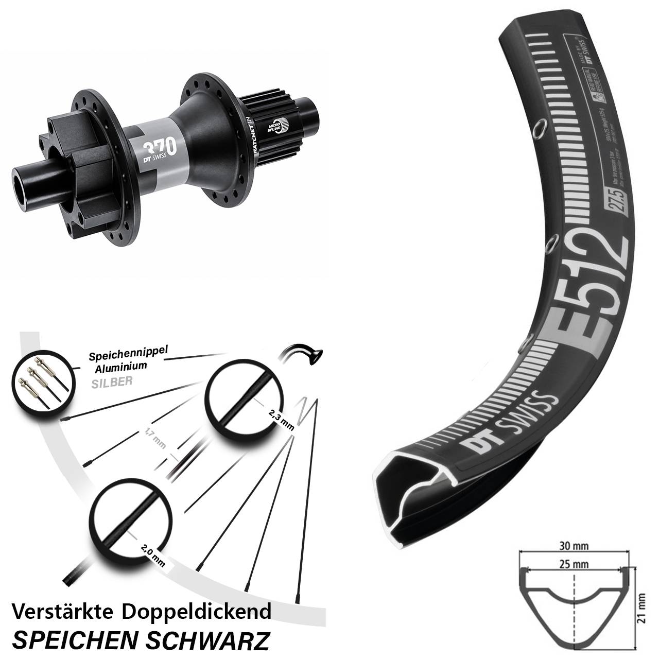DT Swiss E 512-370 29 Zoll Hinterrad 6-Loch Disc 12x142 Shimano Micro Spline