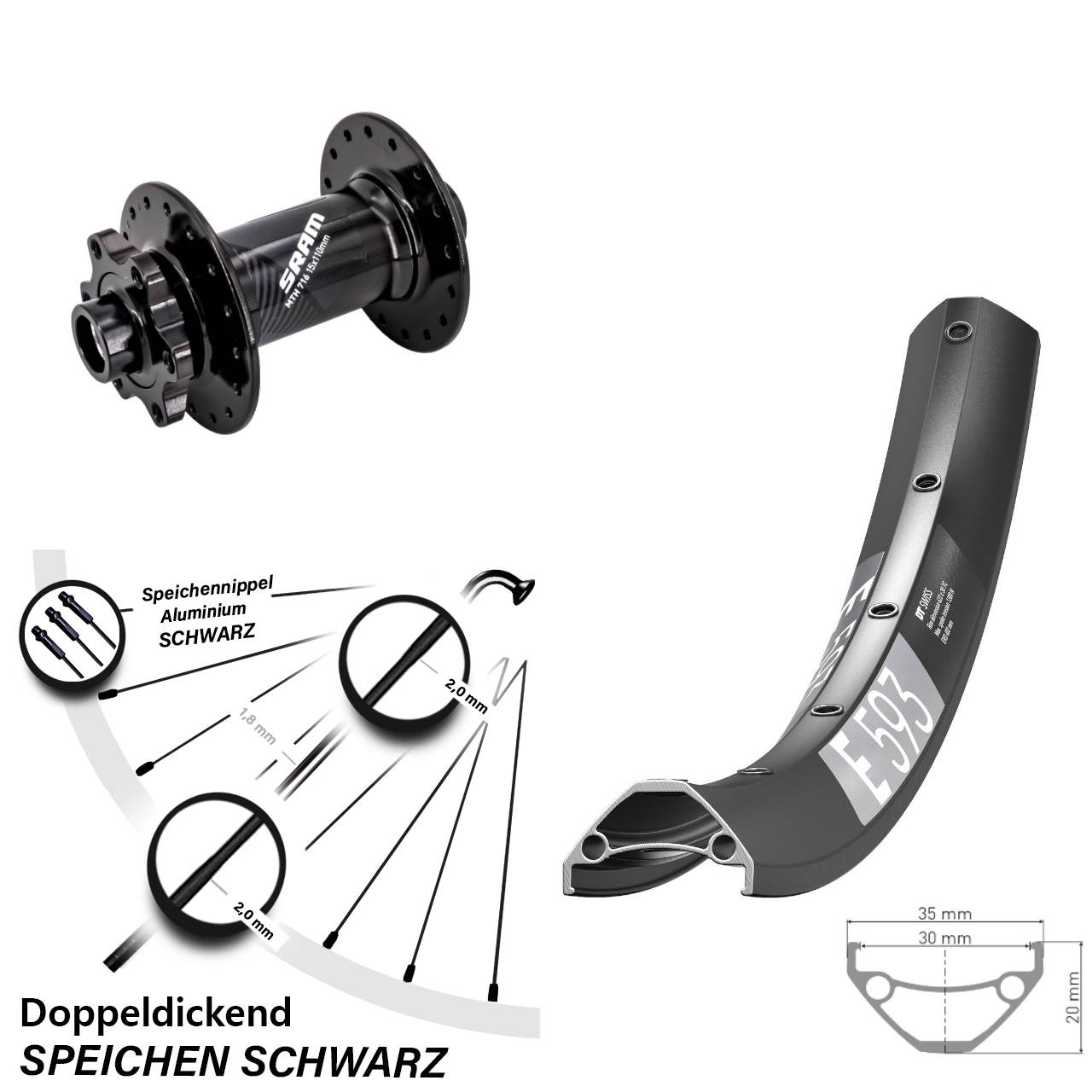 650B DT Swiss E 593 Sram 716 6-Loch Vorderrad 15x110 Boost