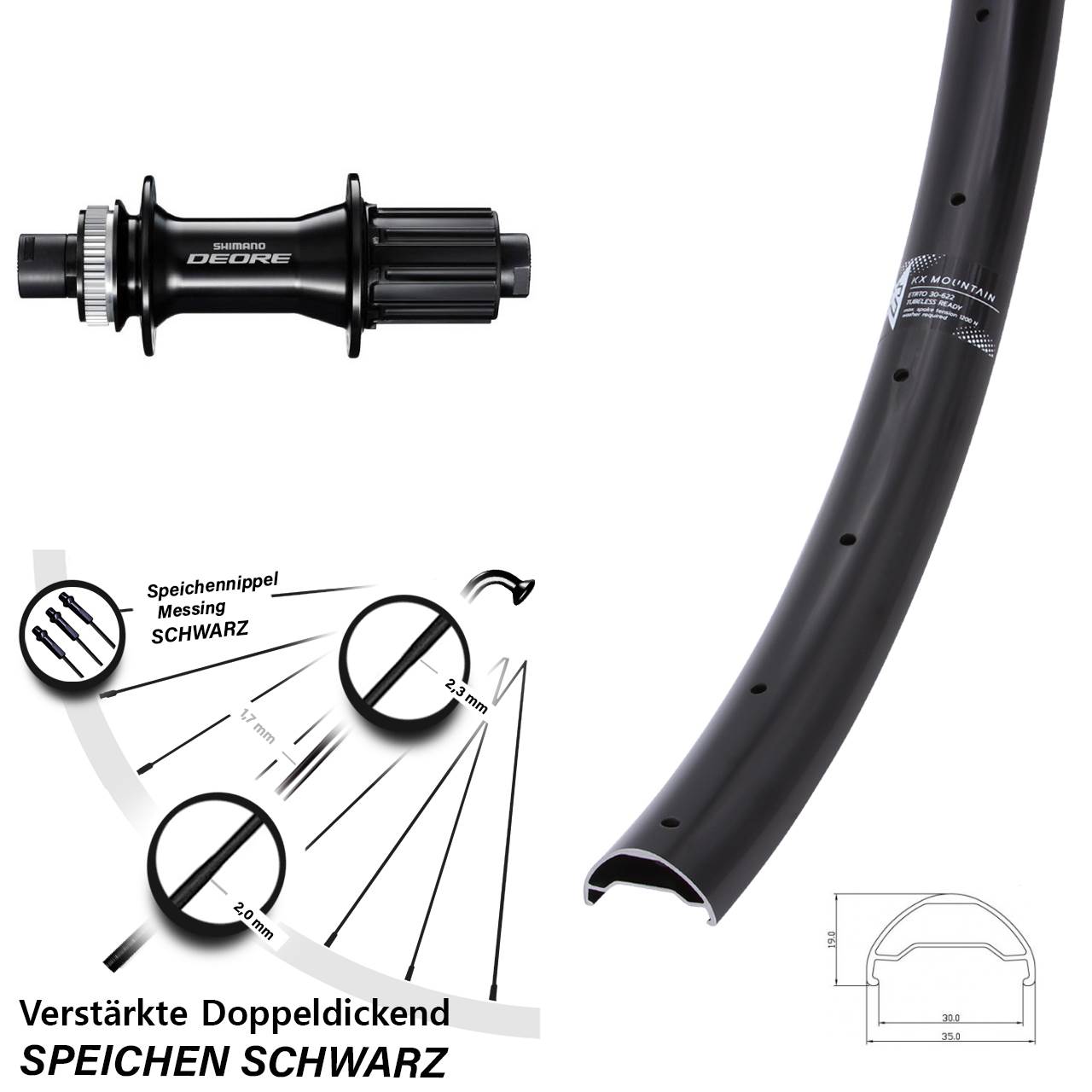 29 Zoll KX Mountain TR Shimano Deore Disc Hinterrad 12x148 8-11 fach HG