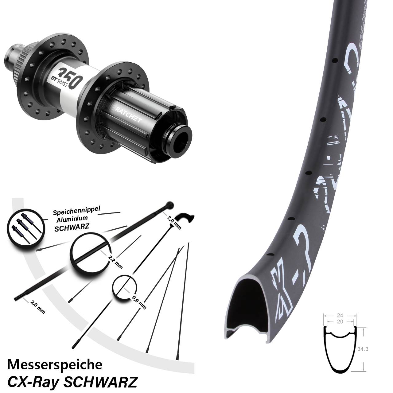 Centerlock Hinterrad 28 Zoll KX-R Road DT Swiss 350 11-12 fach HG CX-Ray