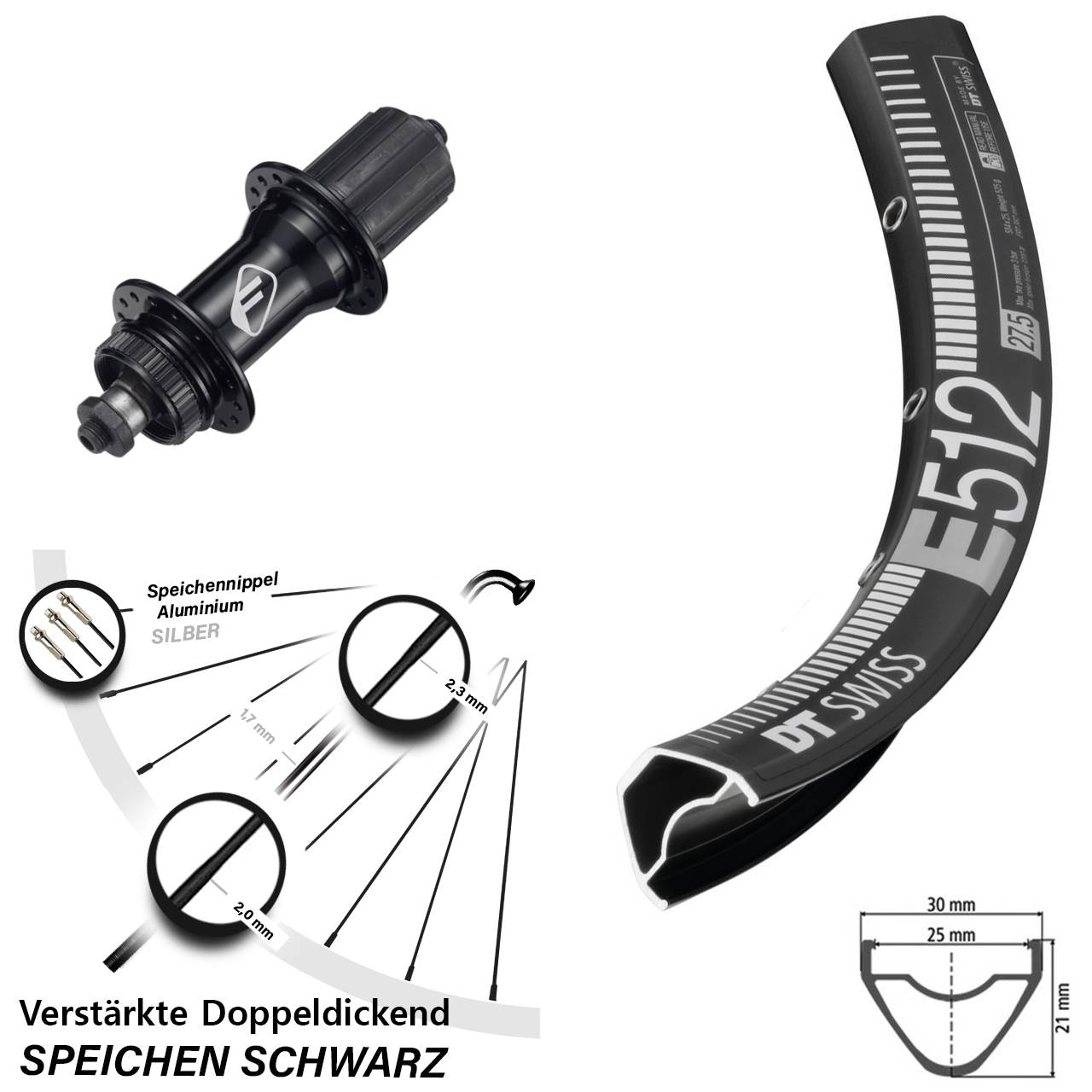 28-29 Zoll DT Swiss E512 Formula CL52 Hinterrad Centerlock QR 8-11 fach