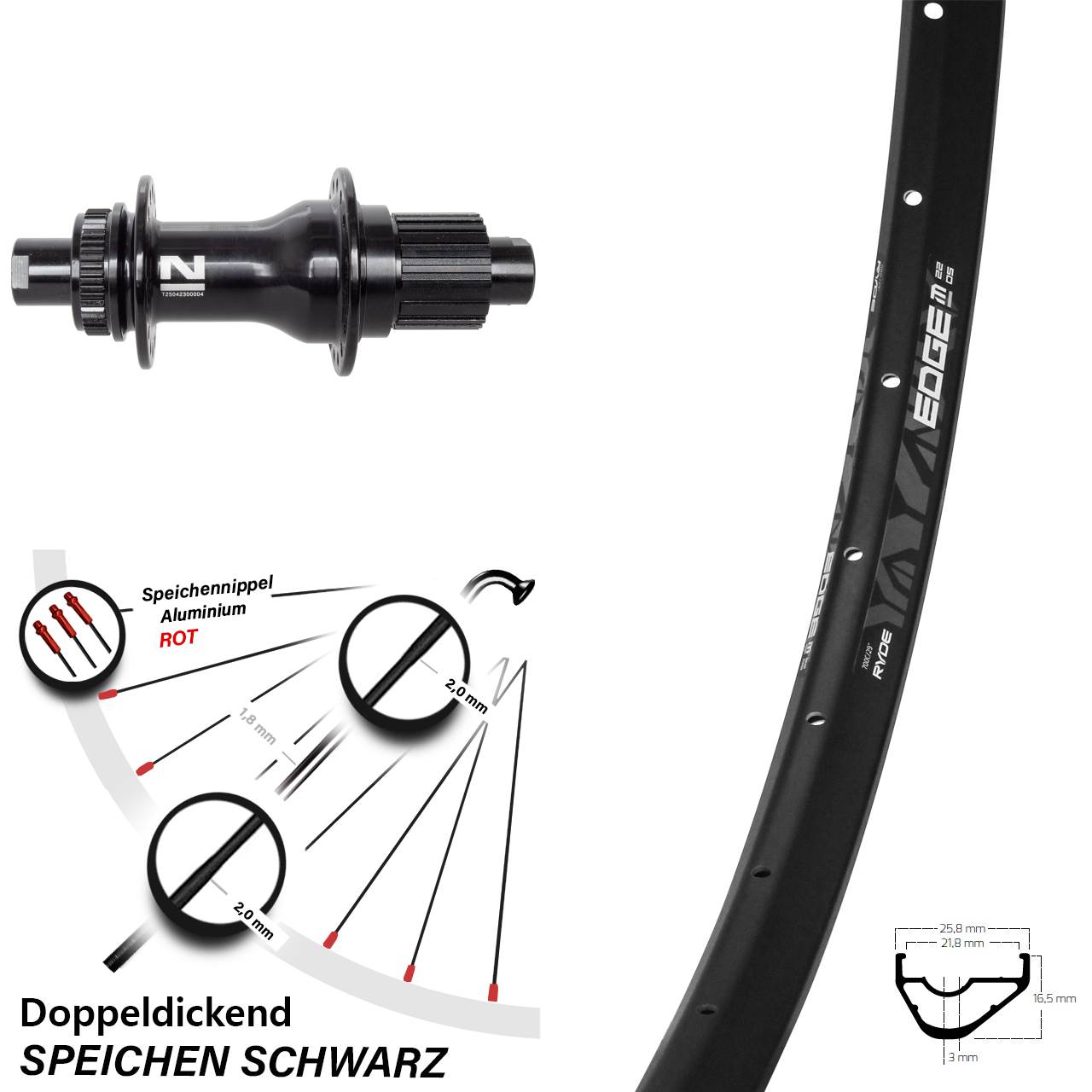 28 Zoll Ryde Edge M22 Novatec D792SB Disc Laufrad 12x142 Shimano Micro Spline