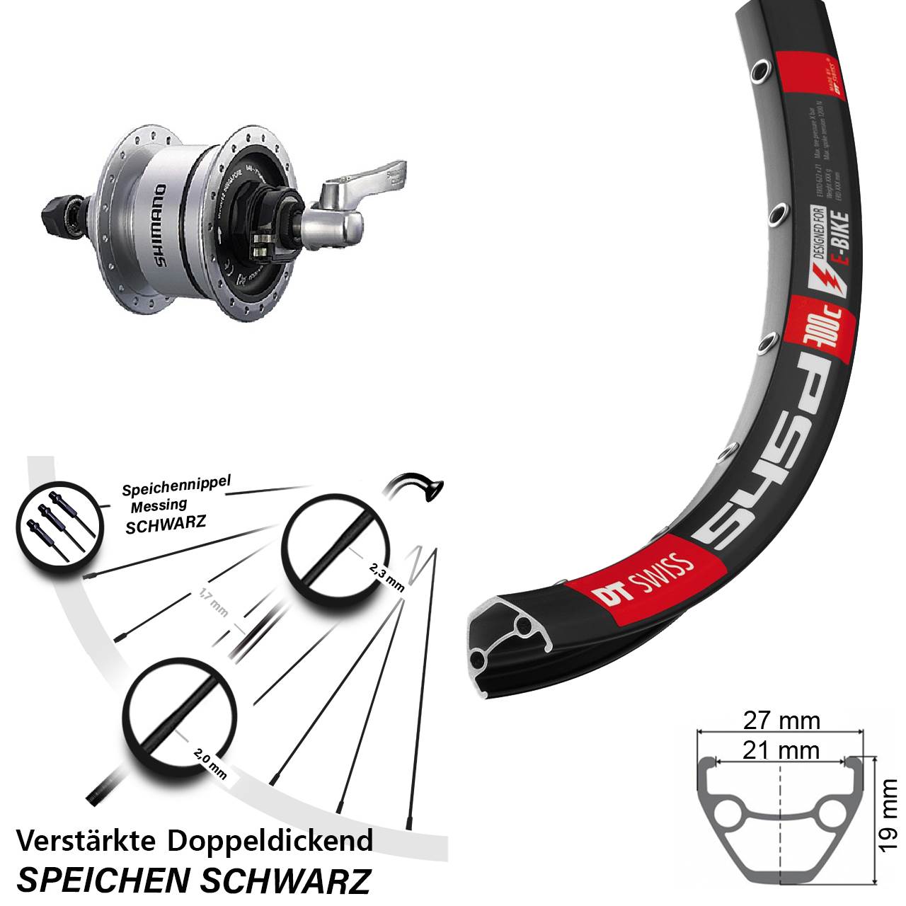 DT Swiss 545 Shimano DH-3D72 26 Zoll Disc Vorderrad mit Nabendynamo QR