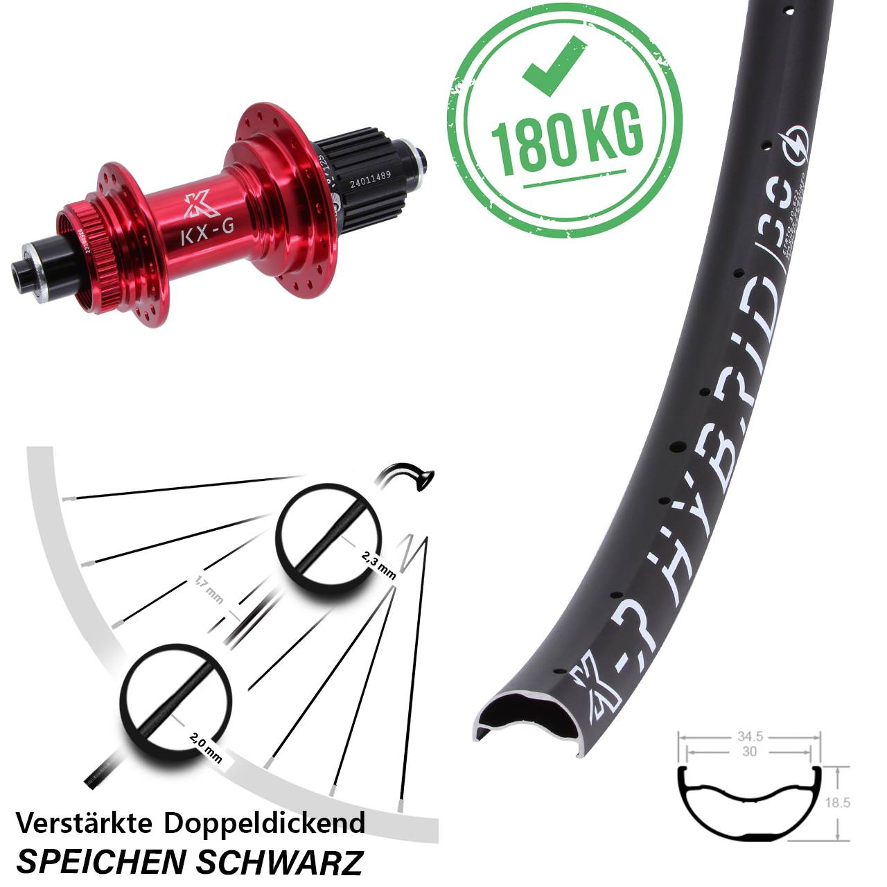 29 Zoll KX-GR Hybrid 30 rot Disc Laufrad QR Shimano Micro Spline