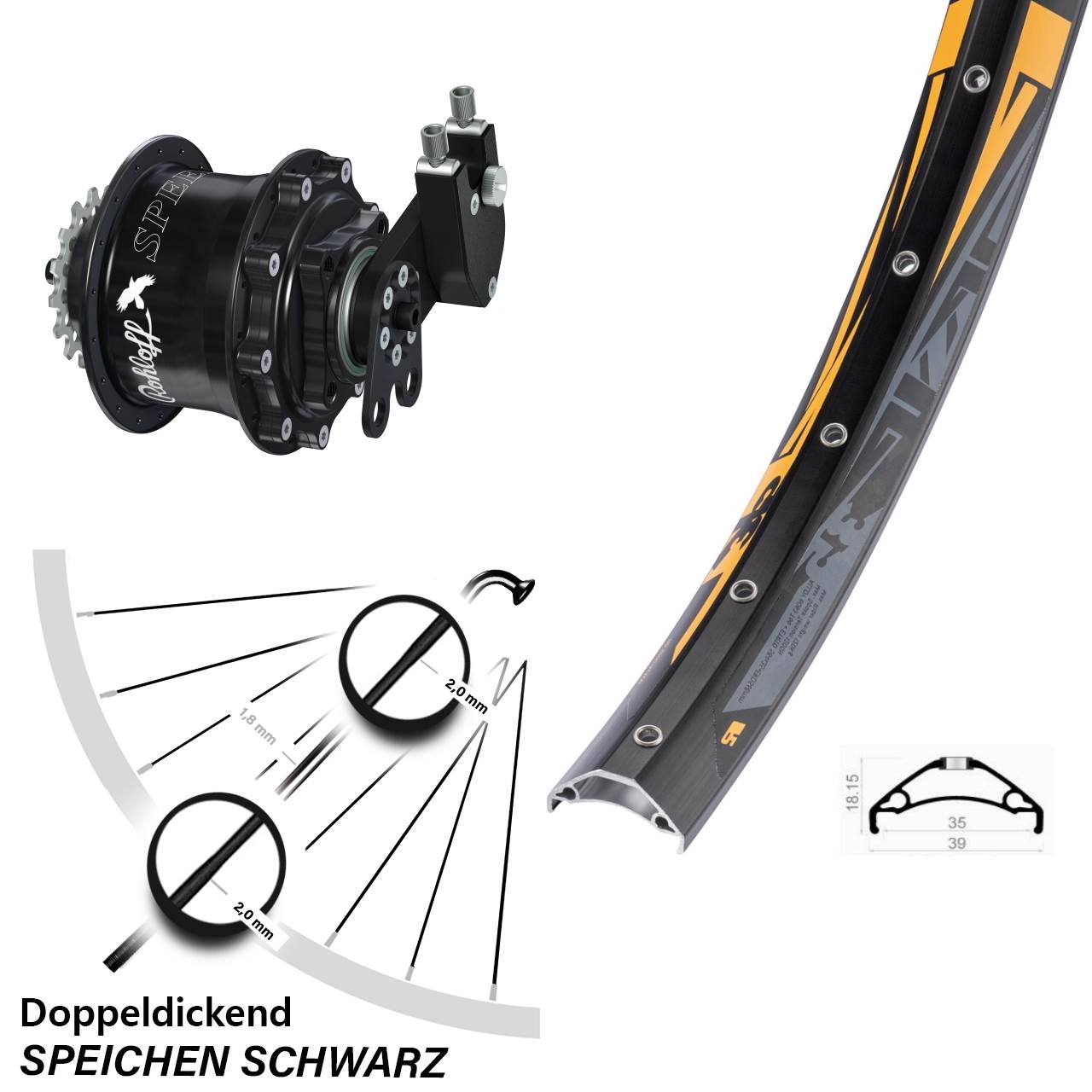 Rodi TRYP 35 Rohloff Speedhub 500/14 CC DB Tandem 27,5 Zoll Disc Hinterrrad