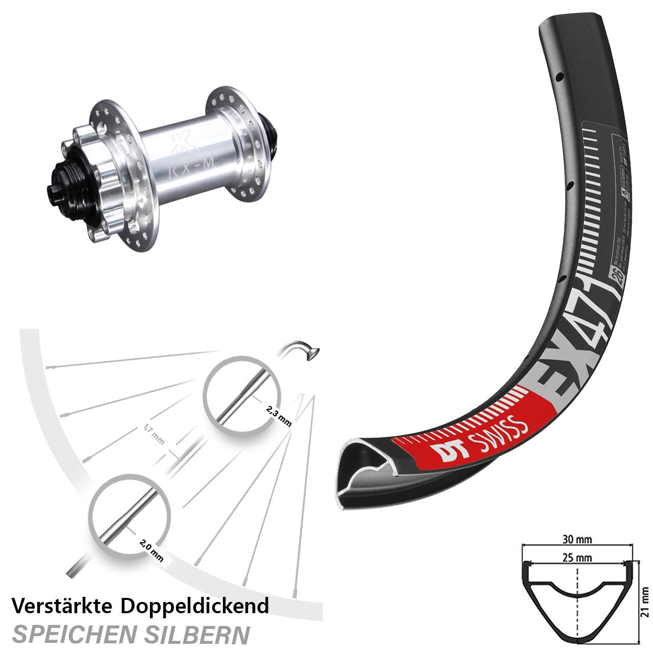 Vorderrad 6-Loch 27,5 Zoll DT Swiss EX 471 KX-M für Schnellspanner