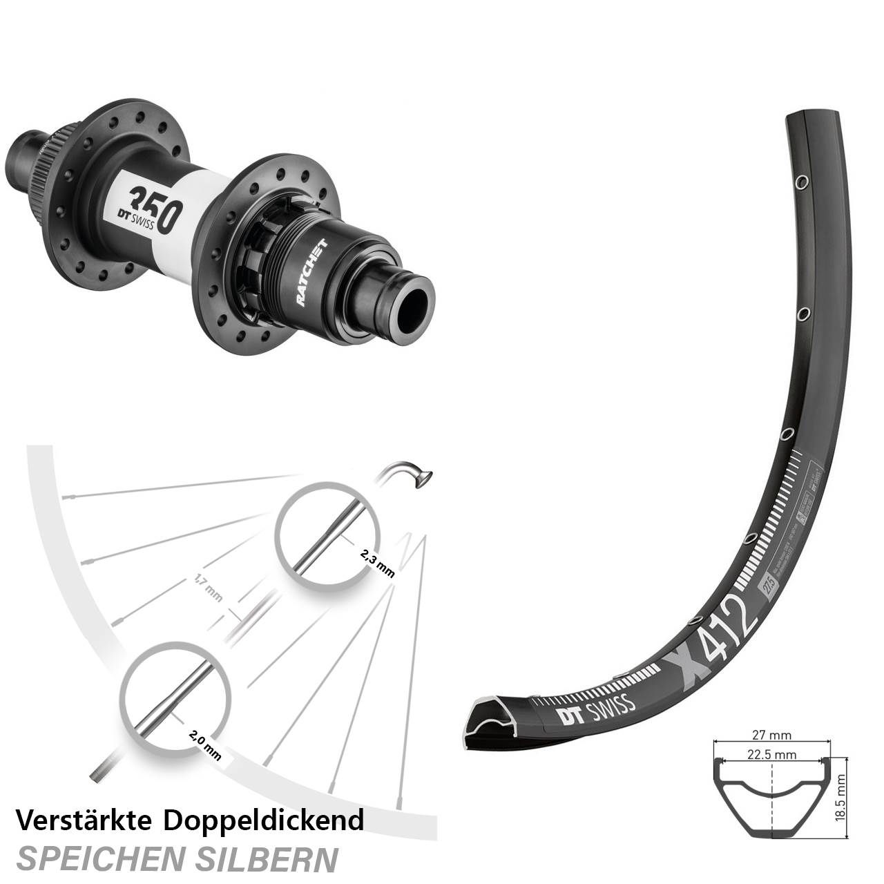 DT Swiss X 412-350 SRAM XD Centerlock 29 Zoll Hinterrad 12x142 11-12 fach