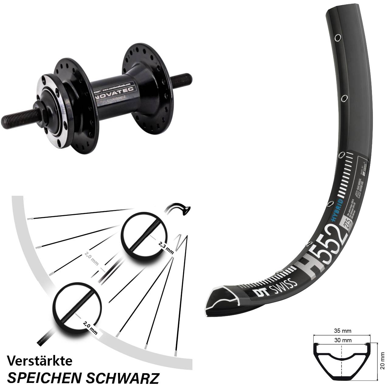 DT Swiss H552 Novatec D763 29 Zoll Disc Vorderrad Vollachse