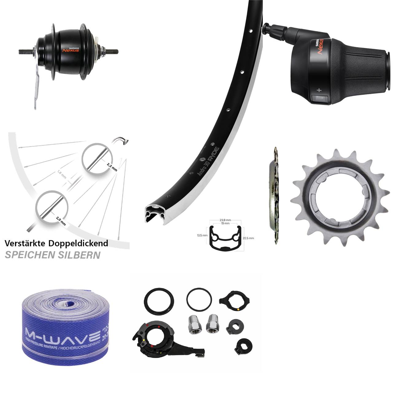28 Zoll Ryde Andra 30 Hinterrad Shimano Nexus 8 Gang Rücktritt