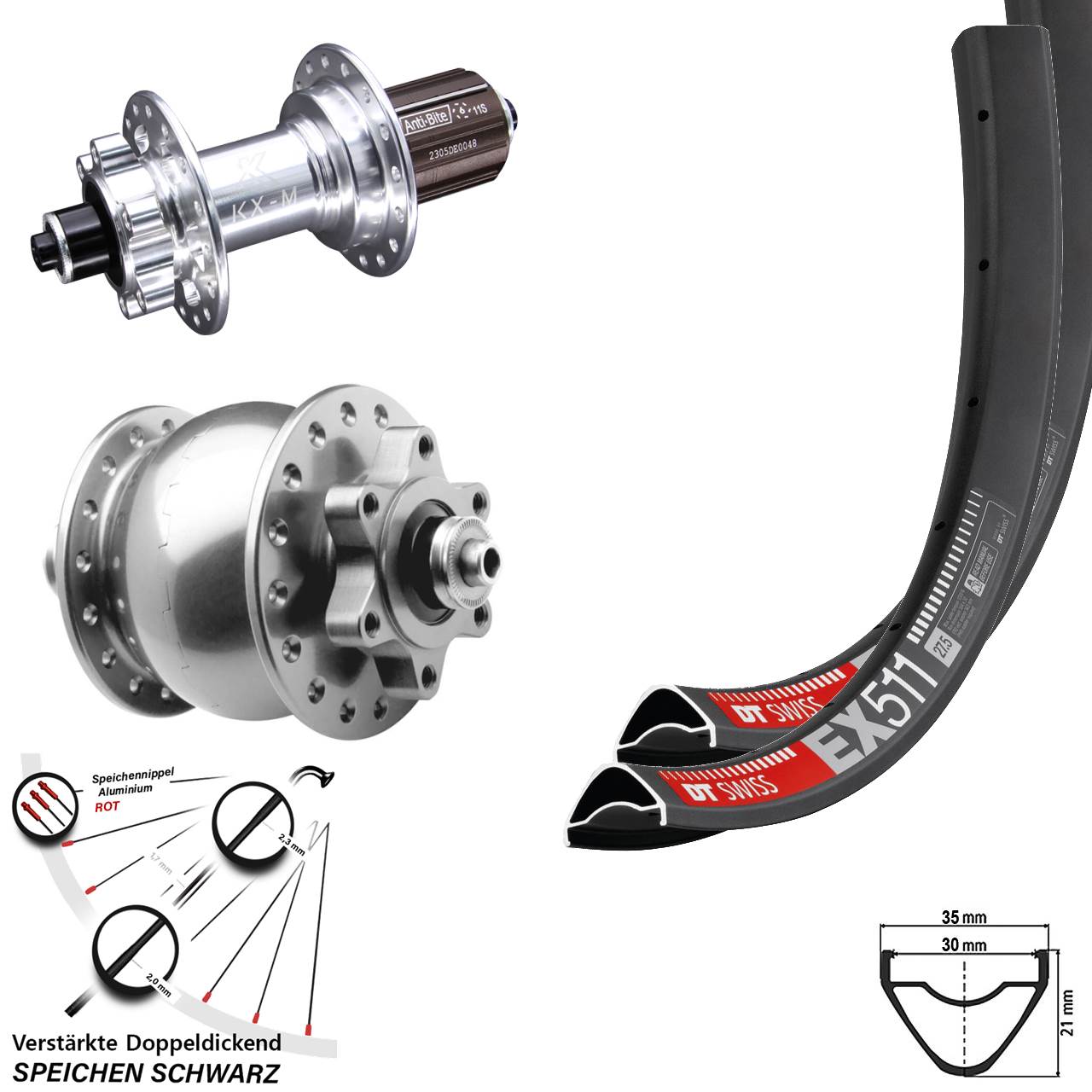 Disc Laufrad-Satz 29 Zoll DT Swiss EX 511 KX-M SON 28 8-12 fach für Schnellspanner