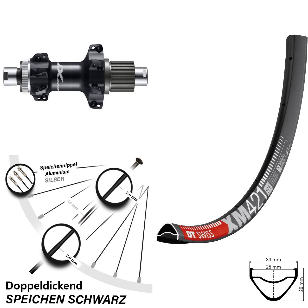 Hinterrad 29 Zoll DT Swiss XM 421 Shimano Deore XT FH-M8110-BS Straightpull Micro Spline