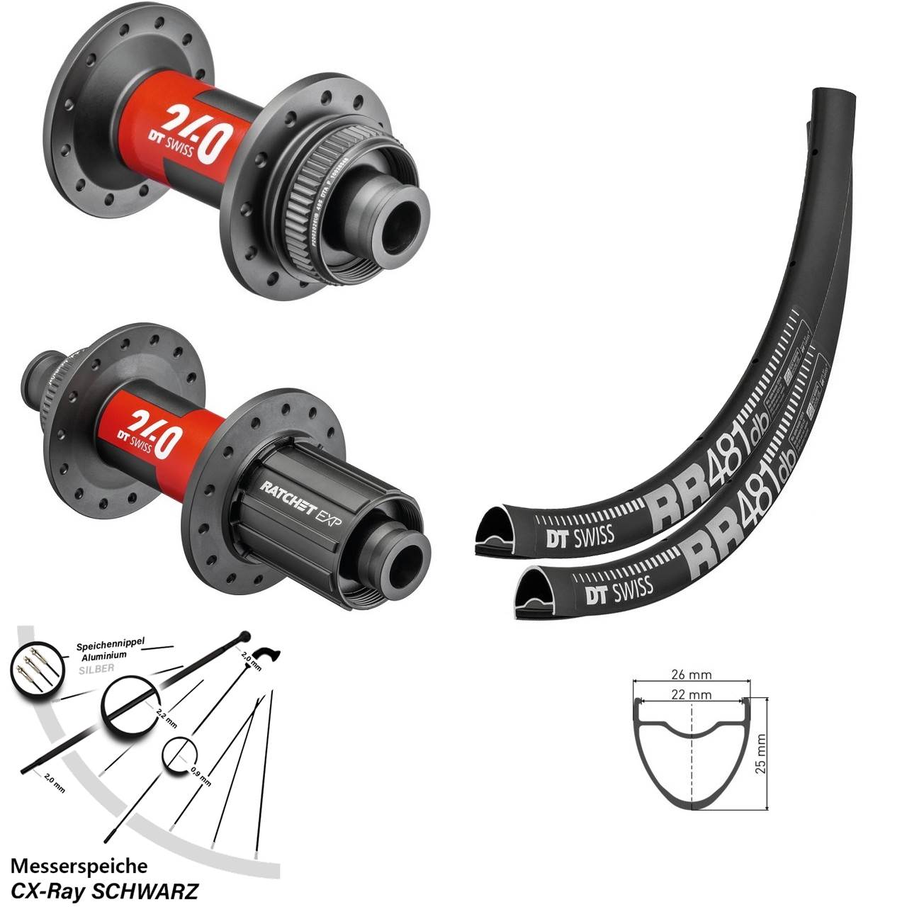 Disc Laufradsatz 28 Zoll DT Swiss RR481-240 EXP-240 Road 11-12 fach HG 12x100/142 CX-Ray