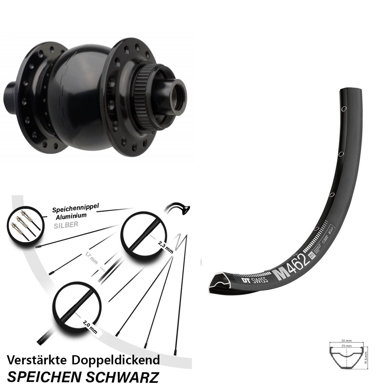 Vorderrad 29 Zoll DT Swiss M 462 SON 28 Boost Centerlock schwarz