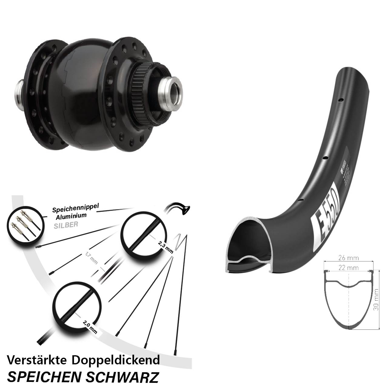 DT Swiss E 550 SON 28 Zoll Centerlock Dynamovorderrad 12x100