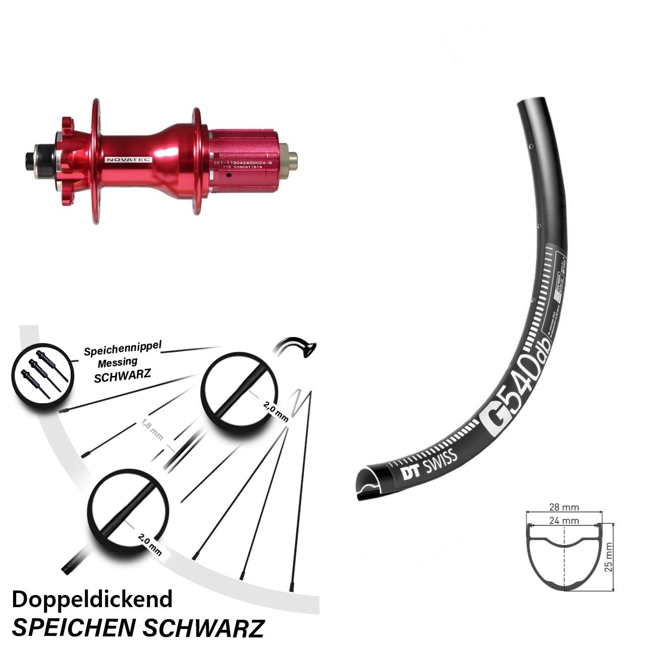 27,5 Zoll DT Swiss G540 Novatec D792SB Disc Hinterrad QR 8-12 fach HG