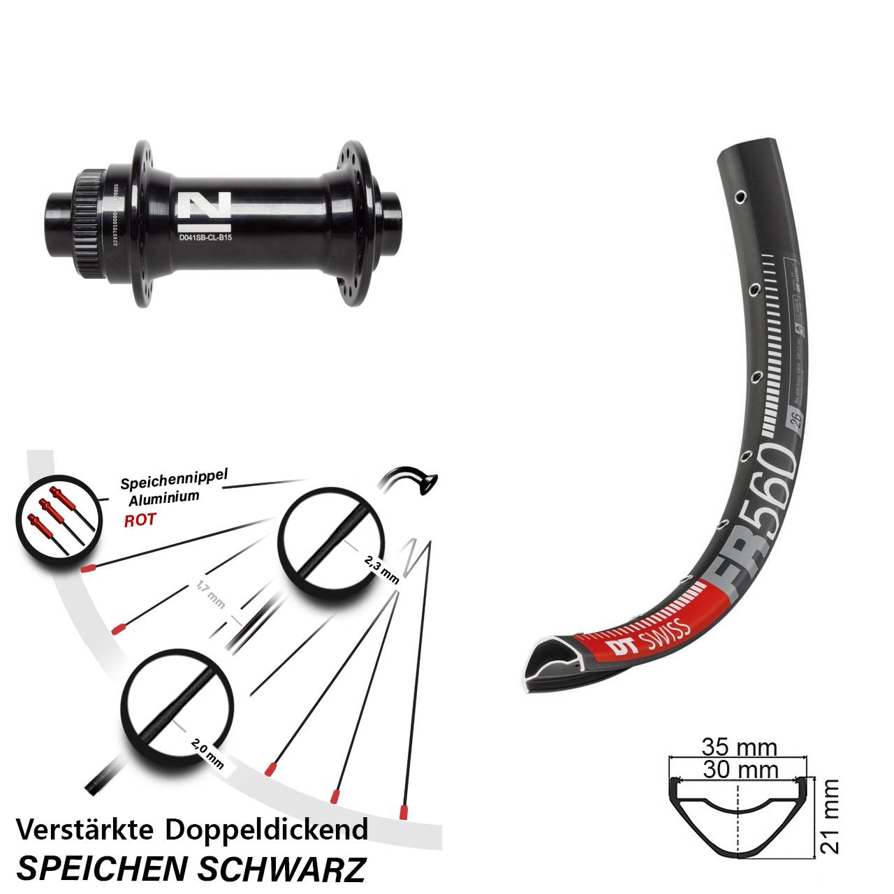26 Zoll DT Swiss FR 560 Novatec D041SB Vorderrad Centerlock 15x110 Boost