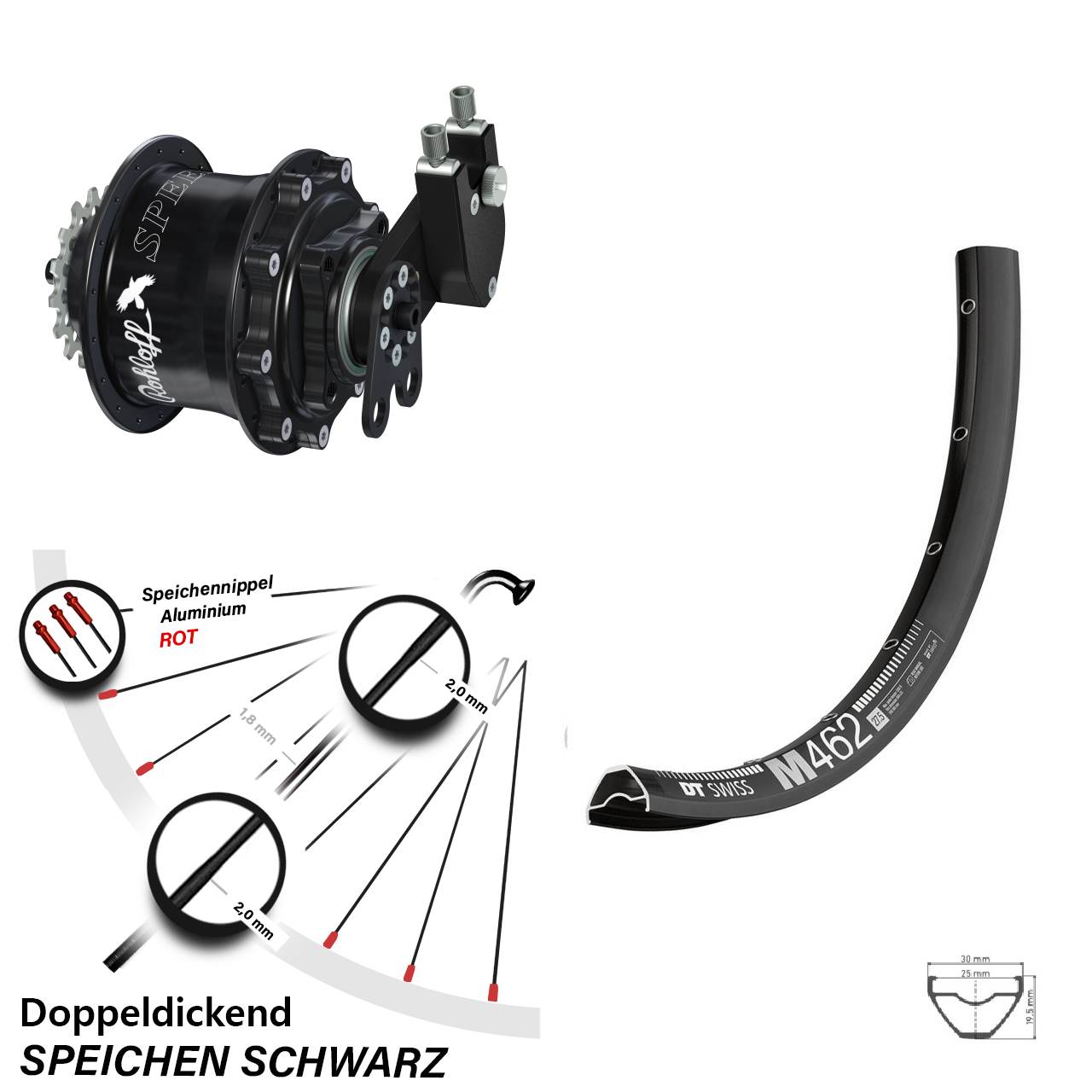 Hinterrad 27,5 Zoll DT Swiss M 462 Disc Rohloff Speedhub 500/14 CC DB Tandem schwarz