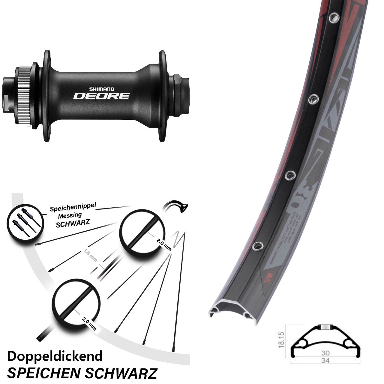 Rodi TRYP 30 Shimano Deore HB-M618 Boost 29 Zoll Centerlock Vorderrad 15x110