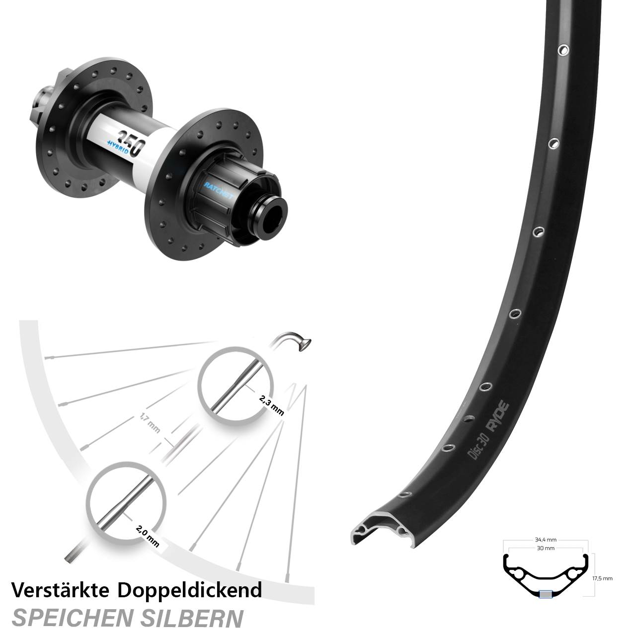Hinterrad Ryde Disc 30 DT Swiss 350 Singlespeed 12x142