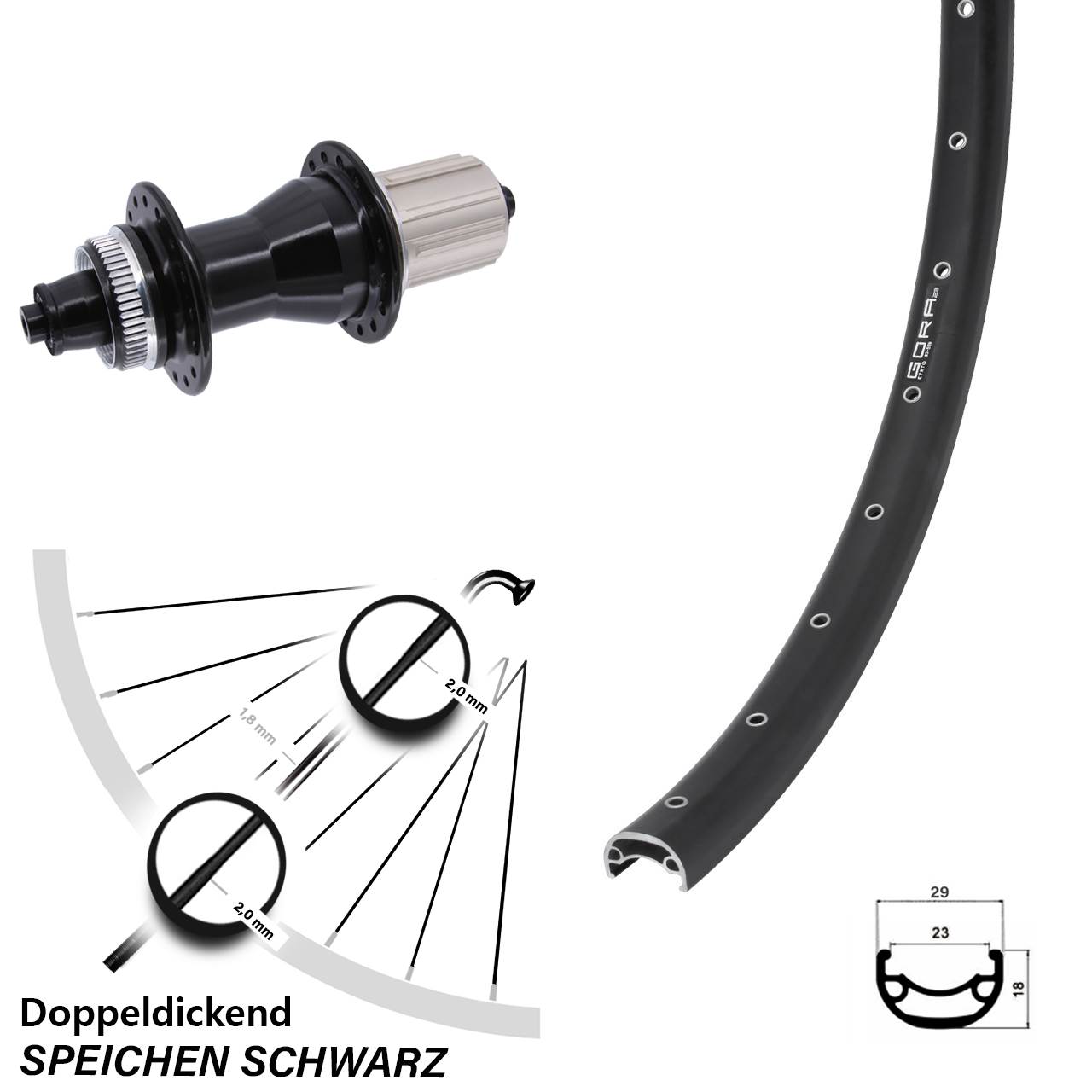 Disc Hinterrad QR 29 Zoll Gora 23 Novatec CL-135 8-12 fach HG