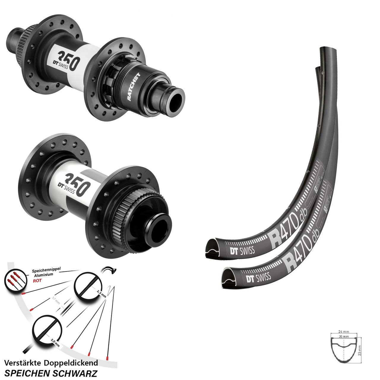 28 Zoll DT Swiss R470-350 Road Laufradsatz Centerlock 12x100/142 SRAM XDR