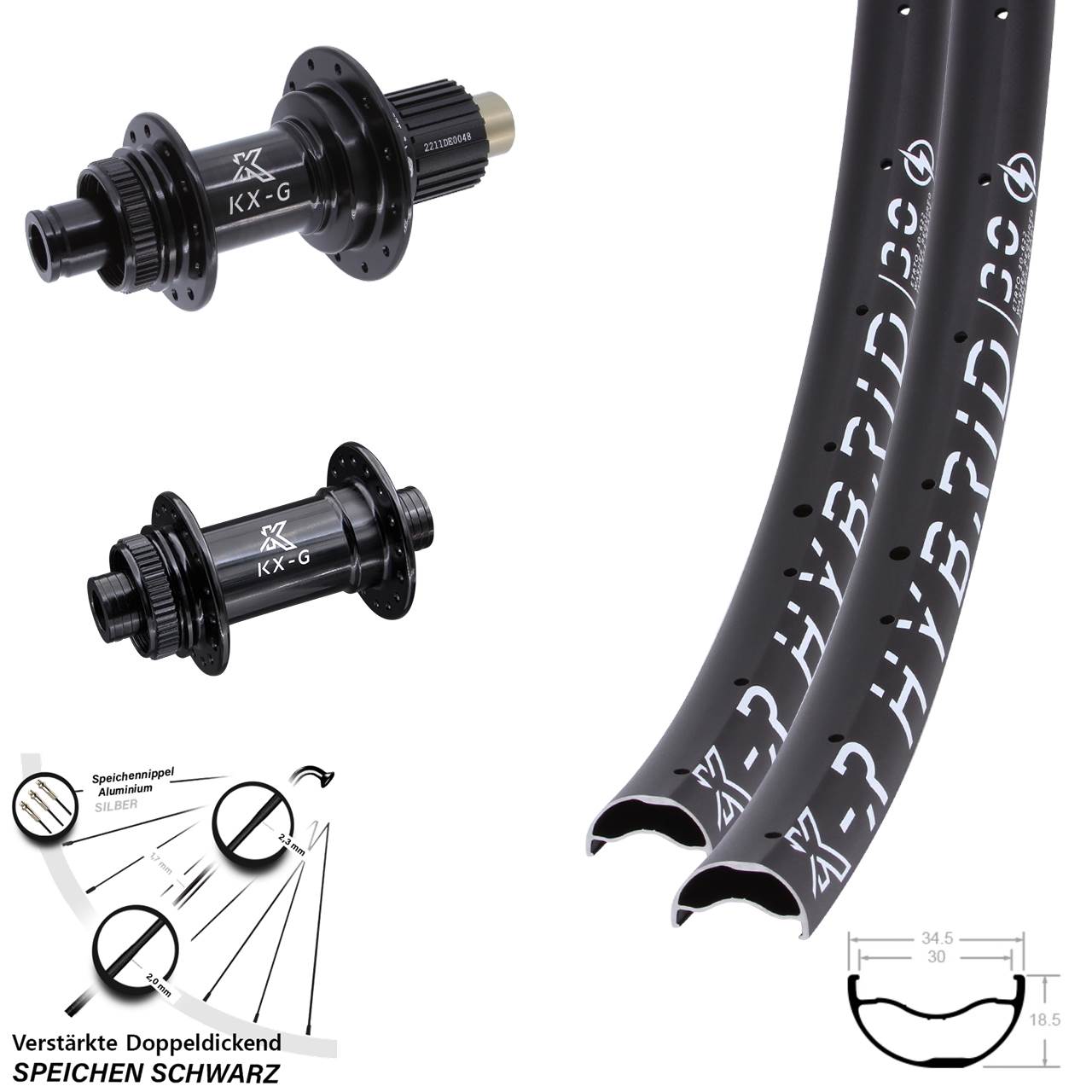 KX-GR Hybrid 30 29 Zoll Centerlock Laufradsatz 12x100/142 Shimano Micro Spline