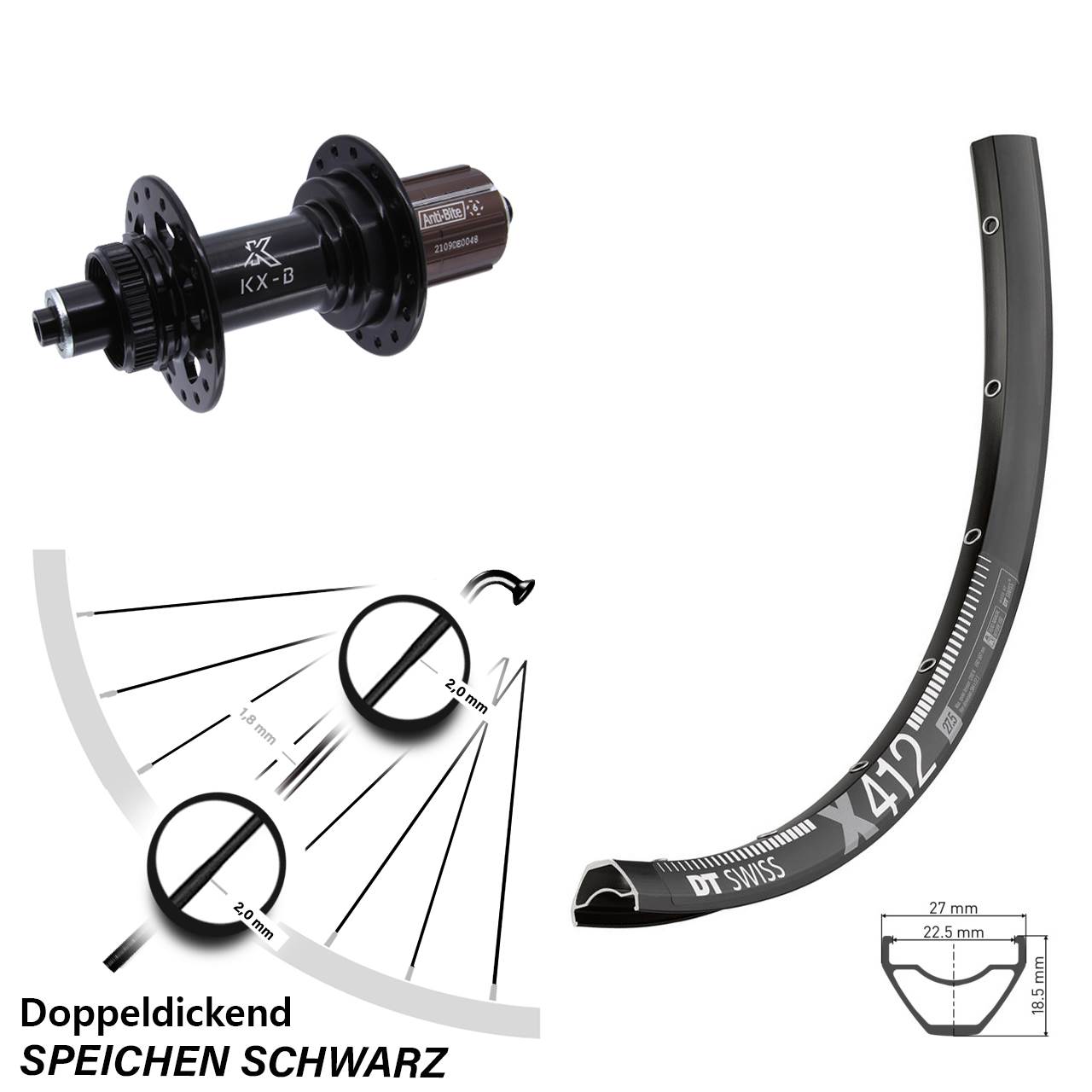 28-29 Zoll DT Swiss X 412 KX-B Boost Disc Laufrad QR Boost 8-12 fach HG