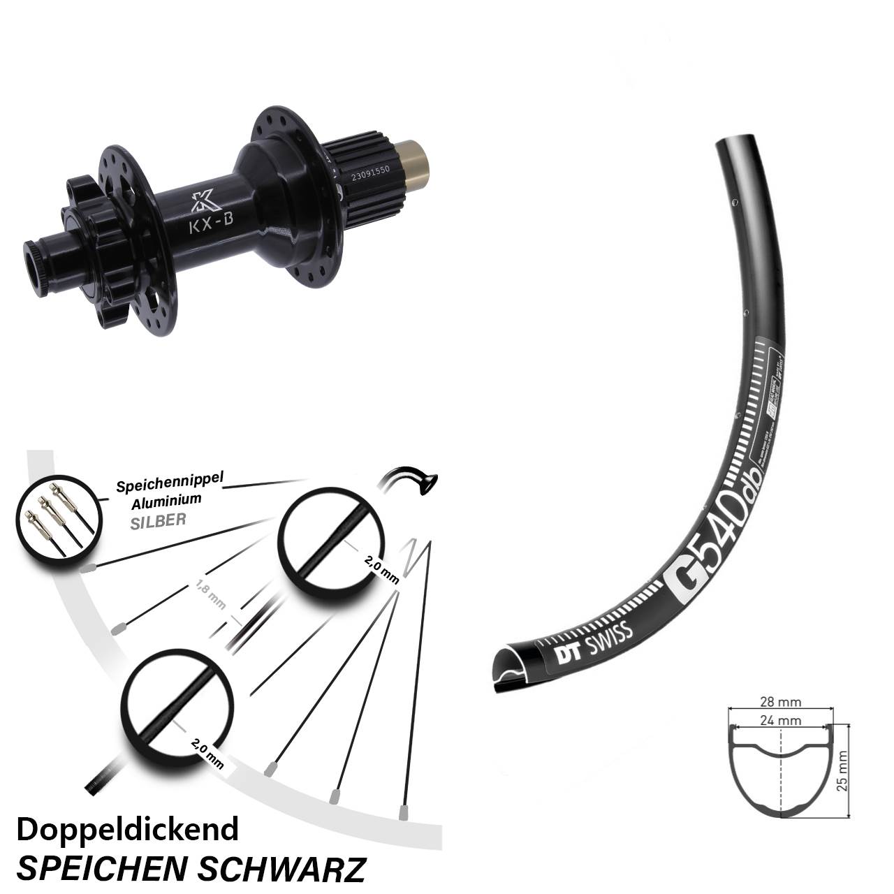 DT Swiss G 540 KX-B 28 Zoll Hinterrad 6-Loch 12x148 Shimano Micro Spline