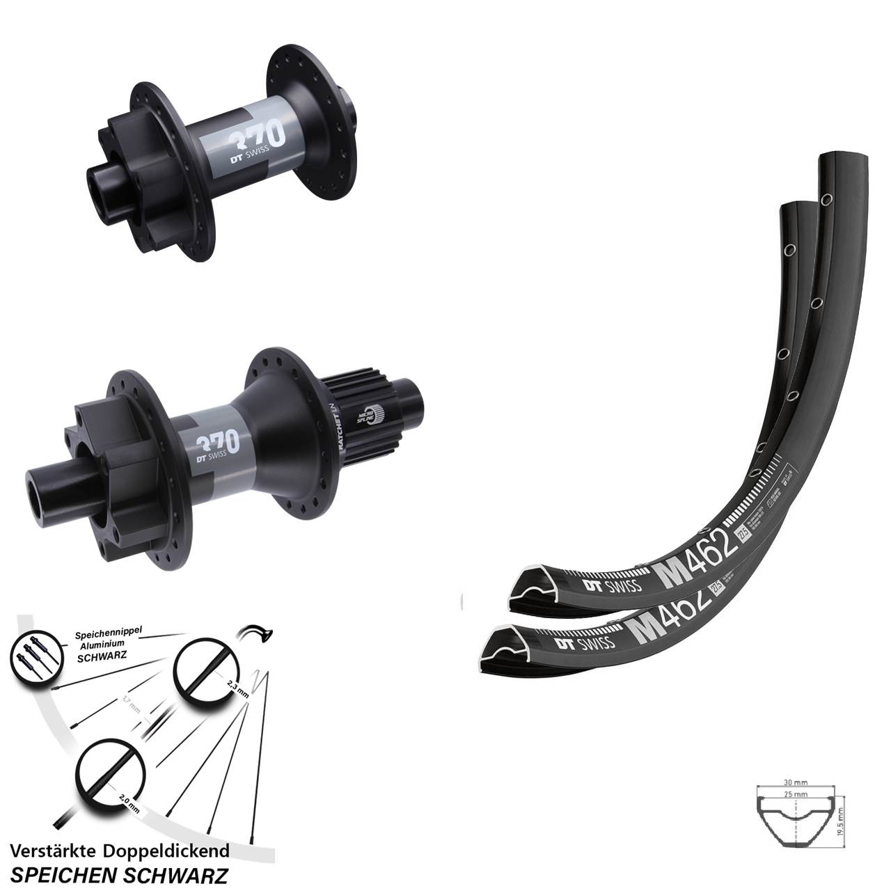 DT Swiss M 462 370 27,5 Zoll 6-Loch Laufradsatz 15x100 12x142 Shimano Micro Spline